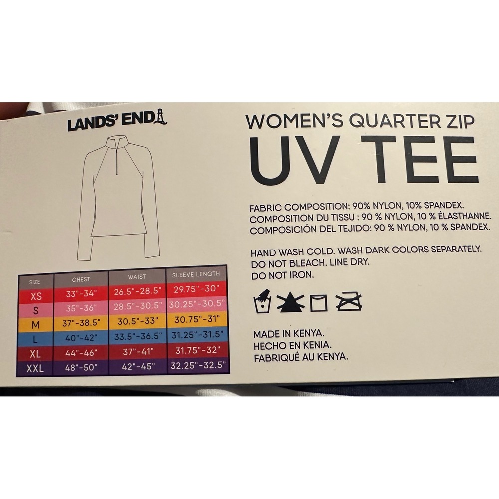 Lands End Womens Quarter Zip‎ UV Tee Navy White Stripe UPF 50 Rash Guard L 14-16 - Picture 4 of 4